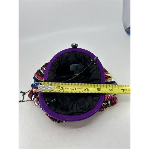 Santi Rainbow Beaded Clutch Purse Bag Handheld Kiss Lock Sequin Round - Picture 8 of 11